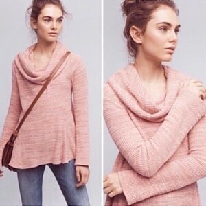 Anthropologie Postmark Heather Pink Maurisa Cowl Neck Peplum Waffle Sweater